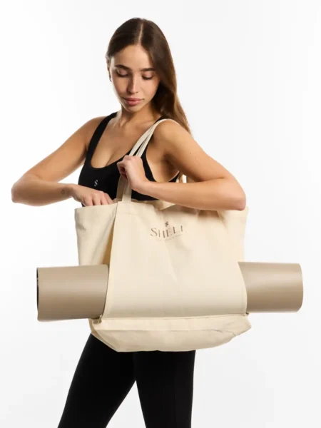 תיק נשיאה למזרן beige canvas yoga mat tote bag