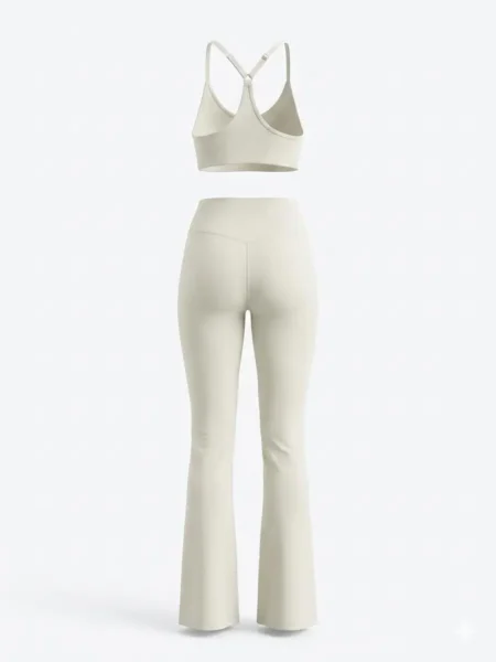 טופ מחטב Stone beige flared yoga pants sports bra set