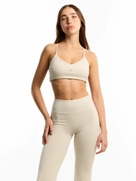 טופ מחטב Stone beige women activewear bra leggings set