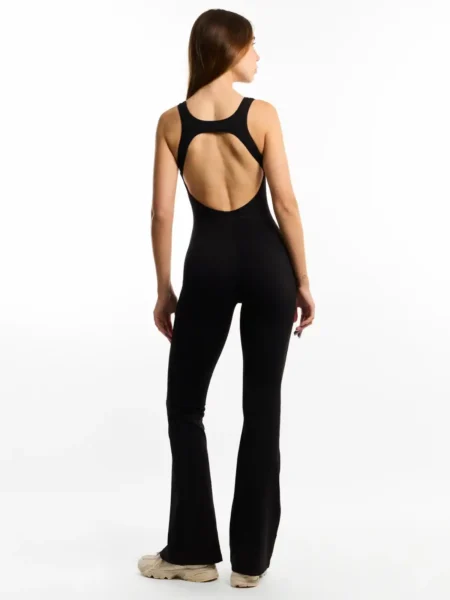 אוברול מחטב עדי (Adi) - Black black backless flare leg jumpsuit