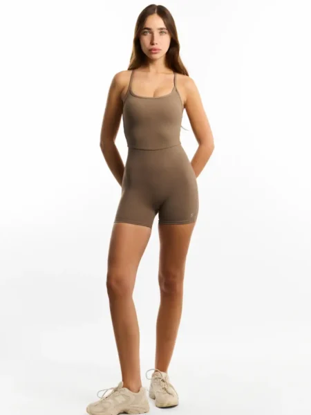 אוברול ספורט Aya - dark brown brown one piece activewear short romper