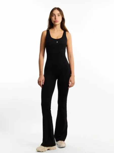 אוברול מחטב עדי (Adi) - Black womens black flared sleeveless jumpsuit